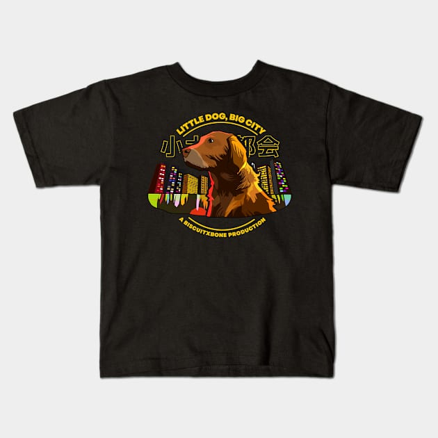 Little Dog, Big City (dark version) Kids T-Shirt by biscuitxbone